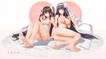  2girls absurdres bangs bare_legs bare_shoulders barefoot black_hair blush breast_milk breasts bridal_veil brown_hair closed_mouth collarbone earrings feet flower full_body girls&#039;_frontline hair_flower hair_ornament hair_ribbon hairband heart heart-shaped_pupils hebai_xiaochuan highres jewelry large_breasts legs lips long_hair looking_at_viewer medium_breasts multiple_girls nail_polish necklace nipples no_shoes nude official_alternate_costume on_floor pink_nails pregnant pussy red_ribbon ribbon ring simple_background sitting smile soles symbol-shaped_pupils thighs toes type_95_(girls&#039;_frontline) type_95_(prairie_gentian_and_her_season)_(girls&#039;_frontline) type_97_(girls&#039;_frontline) type_97_(prayers_in_the_wind)_(girls&#039;_frontline) veil very_long_hair wedding_ring white_hairband white_ribbon white_veil yellow_eyes 