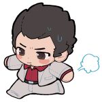  1boy blank_stare blush blush_stickers character_doll character_request chibi facial_hair from_above full_body goatee husagin male_focus mature_male ryuu_ga_gotoku_(series) solo staring stuffed_toy thick_eyebrows walking 