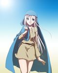  blue_eyes female gradient gradient_background kisara outdoors sky smile solo white_hair yu-gi-oh! yuu-gi-ou_duel_monsters 