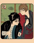  2boys carlson_chad death_note fine_art_parody kabuki_actors_bando_zenji_and_sawamura_yodogoro l l_(death_note) light multiple_boys nihonga parody ukiyo-e yagami_light 