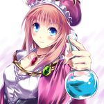  atelier atelier_(series) atelier_rorona blue_eyes blush female gradient gradient_background hat jacket jewelry long_hair orange_hair pendant rororina_fryxell solo sys.ao vial 