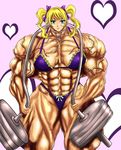  abs barbell bikini blonde_hair blue_eyes choker dumbbell extreme_muscles female highres muscle muscles muscular swimsuit veins 