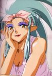  blue_hair eye_shadow eyeshadow hakubi_ryoko hand_on_face hand_on_own_face lipstick makeup photoshop ryouko_(tenchi_muyou!) smile tenchi_muyo tenchi_muyou! 