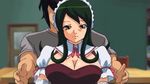  1girl animated animated_gif arbeit_shiyou!!_let`s_arbeit! bounce bouncing_breasts breasts faceless_male female freckles fumina_kagurazaka gif gloves green_hair grope groping large_breasts long_gloves long_hair maid nipples solo_focus undressing white_gloves yellow_eyes 