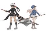  arms_behind_back bangs bc_freedom_(emblem) bc_freedom_military_uniform black_coat black_eyes black_footwear black_hair blonde_hair blue_hat blue_jacket boots bow closed_mouth commentary dark_skin dixie_cup_hat drill_hair emblem fading flag from_behind girls_und_panzer green_eyes hair_bow hat hat_feather holding holding_flag jacket knee_boots kneepits kumasawa_(dkdkr) long_hair long_sleeves looking_at_viewer looking_back marie_(girls_und_panzer) military military_hat military_uniform miniskirt mouth_hold ogin_(girls_und_panzer) ooarai_naval_school_uniform pipe pleated_skirt red_bow sailor school_uniform shako_cap simple_background skirt skull_and_crossbones smirk standing uniform white_background white_hat white_skirt 