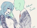  4chan anonymous blue_hair blush formal hair_ornament long_hair lowres necktie open_mouth personification suit tie tumblr 