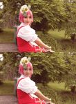  alisa_boskonovich comparison cosplay highres photo photoshop pink_hair smile tekken 