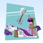  abstract_background axe chopping_block clover_the_clever_(mlp) crown cuff_(restraint) duo equid equine execution female friendship_is_magic hasbro hi_res hood horn horn_jewelry horn_ring horse levitation magic mammal mantle melee_weapon my_little_pony pony princess princess_platinum_(mlp) rarity_(mlp) restraints ring_(jewelry) royalty scared shackles sitting telekinesis twilight_sparkle_(mlp) unicorn unknown_artist weapon 