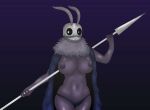  2022 animal_humanoid anthro arthropod arthropod_humanoid big_breasts breasts female fur hollow_knight humanoid insect lepidopteran magalnik mask melee melee_weapon molly_(magalnik) moth nipples purple_body purple_nipples sharp_teeth smile solo tagme team_cherry teeth thick_thighs video_games weapon 