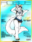  anthro barcode bottomwear bulge canid canine claws clothed clothing cover crop_top crossdressing english_text fennec fox fur girly hair hi_res looking_at_viewer magazine magazine_cover male mammal midriff miniskirt open_mouth sailor_hat sailor_uniform sebastianfennec shirt skirt smile smiling_at_viewer solo standing tekkymunster text topwear walking white_body white_fur white_hair yellow_claws 