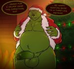  2022 animal_humanoid balls bedroom_eyes belly big_balls big_belly big_penis bodily_fluids bottomless christmas christmas_clothing christmas_headwear christmas_lights christmas_tree clothed clothing coat costume daxhush dialogue dr._seuss english_text erection eyebrows fire fireplace fur genital_fluids genitals grinch hat headgear headwear holidays how_the_grinch_stole_christmas! humanoid humanoid_genitalia humanoid_penis inside inviting looking_at_viewer male motion_lines musclegut muscular muscular_humanoid muscular_male narrowed_eyes open_clothing open_coat open_topwear overweight overweight_humanoid overweight_male pecs penis plant precum presenting presenting_penis santa_costume santa_hat seductive solo standing talking_to_viewer text thick_penis thick_thighs throbbing throbbing_penis topwear tree tuft 