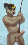  absurd_res animal_crossing anthro beaver c.j._(animal_crossing) clothing eyewear fishing fishing_rod genitals glasses harmonidemicum hat headgear headwear hi_res male mammal nintendo nude penis rodent solo video_games 