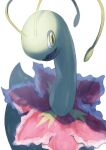  commentary_request flower highres hino_sasami meganium no_humans open_mouth pink_flower pokemon pokemon_(creature) simple_background smile solo white_background yellow_eyes 