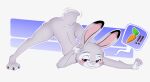  3_toes 4_fingers 4k absurd_res anthro ass_up blush butt cheek_tuft claws dipstick_ears disney elbow_tuft exposed facial_tuft feet female fingers hi_res jack-o&#039;_pose judy_hopps lagomorph leporid looking_at_viewer mammal multicolored_ears nude pictographics pose presenting purple_eyes rabbit scut_tail seductive short_tail simple_background smile solo spread_legs spreading suggestive tail_motion toe_claws toes tuft unolvidadomas zootopia 