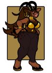  anthro antlers bracelet brown_body brown_fur brown_hair capreoline deer ear_piercing ear_ring female fur hair hi_res horn hypnofood jewelry mammal midriff navel navel_piercing open_mouth piercing reina_(hypnofood) reindeer ring_piercing solo 