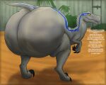  absurd_res big_butt blue_markings bubble_butt butt containment containment_cell dinosaur dromaeosaurid edit_by_uploader enormous female feral glistening grey_body grey_scales hi_res huge_butt huge_thighs hyper hyper_butt jurassic_park jurassic_world looking_at_butt looking_back markings multicolored_body open_mouth pinup pose presenting presenting_hindquarters rear_view reptile scales scalie sexy_eyes smile solo text_edit theropod thick_thighs two_tone_body universal_studios velociraptor wide_hips yellow_eyes 