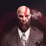  angry beard black_suit facial_hair formal furious god_of_war kratos male_focus non-web_source pale_skin smoking suit 