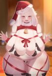  &lt;3 absurd_res animal_print anthro big_breasts blush bodily_fluids boss_monster bovid breasts caprine christmas christmas_clothing christmas_headwear clothing cow_print female hat headgear headwear hi_res holidays huge_breasts kakuteki11029 mammal mature_female santa_hat solo sweat thick_thighs toriel undertale undertale_(series) video_games 