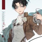  1boy ascot bangs black_hair blue_eyes brown_jacket character_name chest_harness closed_mouth collared_shirt cropped_jacket english_text eyokiki harness holding jacket levi_(shingeki_no_kyojin) long_sleeves looking_away male_focus off_shoulder open_clothes open_jacket parted_bangs shingeki_no_kyojin shirt short_hair three-dimensional_maneuver_gear white_ascot white_shirt 