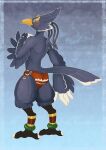  anthro avian bird braided_hair breath_of_the_wild butt clothing eyeliner hair harmaagriffin hi_res makeup male nintendo revali rito solo the_legend_of_zelda thick_thighs underwear video_games winged_arms wings 
