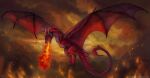  2022 ambiguous_gender claws day detailed_background digital_media_(artwork) dragon feral fire flying hi_res open_mouth outside red_body red_scales scales sky solo spines teeth wyvern x-celebril-x 