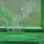  &lt;3 1:1 bungle_the_glass_cat digital_media_(artwork) digital_painting_(artwork) domestic_cat ears_up felid feline felis female feral fluffy glass green_eyes green_theme hi_res mammal nrath nude paws quadruped signature sitting solo the_wonderful_wizard_of_oz theodeity translucent translucent_body window_sill 