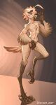  4_fingers 4_toes absurd_res anisodactyl anthro avian beak biped bird claws discreet_user feathered_arms feathers feet female fingers hallux head_plume hi_res hind_toe navel nude plume solo tail_feathers talons toes 