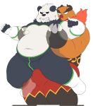  2022 anthro belly big_belly black_body bulge clothed clothing duo emboar generation_5_pokemon generation_6_pokemon gumpang0 hi_res kemono male male/male navel nintendo orange_body overweight overweight_male pangoro pokemon pokemon_(species) video_games white_body 