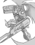  armor bandai_namco digimon digimon_ghost_game gun_arm headgear helmet horn humanoid line_art male siriusmon solo taqrider wings 