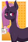  beverage coffee dana_(raljoy) dessert doughnut english_text equid equine eyelashes feral food fur hair hi_res horn horn_markings horse magic mammal markings mug pink_eyes pink_hair pony purple_body purple_fur raljoy simple_background solo text unicorn 