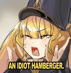  &gt;:( 1girl absurdres bangs black_coat black_gloves black_headwear blonde_hair bread bread_bun closed_eyes coat commentary controlline3 counter:side crying food gloves gold_trim hat hell&#039;s_kitchen highres holding holding_food idiot_sandwich_(meme) long_hair luna_(counter:side) meme open_mouth partially_fingerless_gloves sketch snot solo_focus tearing_up tears twintails upper_body v-shaped_eyebrows 