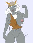  2022 anthro big_breasts black_nose blue_eyes breasts female fur genitals grey_body grey_fur hair hi_res mammal nipples open_mouth pussy rosstherottie sailoranna solo white_hair 