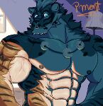  abs age_difference anthro biceps big_muscles black_stripes collar digital_media_(artwork) felid feline felis fur huge_muscles lin_hu looking_at_viewer low_res male male/male mammal mature_anthro mature_male muscular muscular_anthro muscular_male neck_tuft nekojishi nipples nude older_male orange_body orange_fur pantherine pecs pinumontbalou pixel_(artwork) scar simple_background solo striped_body stripes studio_klondike tiger tuft vein veiny_muscles video_games visual_novel yellow_body yellow_fur 