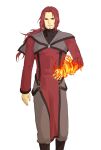  1boy bangs beard closed_mouth facial_hair fire johann kan_(hasetani) long_hair looking_at_viewer male_focus parted_lips pyrokinesis rage_of_the_dragons red_eyes red_hair simple_background standing white_background 