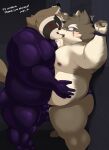  anthro bdsm belly blush bodysuit bulge bulge_frottage bulge_rubbing canid canine canis chained_to_wall clothing domestic_dog duo eyebrows hi_res hisashiyo_0705 kissing lifewonders live-a-hero male male/male mammal moritaka musclegut nipples overweight pecs raccoon_dog scar shoen skinsuit spandex tanuki thick_eyebrows thong tight_clothing tokyo_afterschool_summoners underwear video_games 