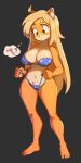  2022 activision aged_up anthro barefoot blonde_hair bra breasts clothing coco_bandicoot crash_bandicoot_(series) feet female flowerpigeon73 green_eyes hair hi_res long_hair mammal marsupial navel panties pictographics simple_background solo thought_bubble toes underwear video_games 