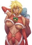  1girl absurdres arrancar bleach blonde_hair breasts christmas cleavage dark-skinned_female dark_skin facial_mark green_eyes highres large_breasts looking_at_viewer nipples revealing_clothes sakuya_(liao_kj) solo tan tattoo tier_harribel underboob 