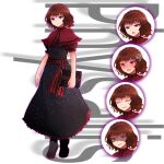  alice_margatroid anger_vein arano_oki black_dress black_footwear blue_eyes blush book brown_hair capelet character_name closed_mouth dress expressions full_body holding holding_book looking_at_viewer m.u.g.e.n open_mouth physalis_(mugen) red_capelet second-party_source shaded_face short_hair smile standing sweat tachi-e touhou white_background 