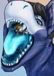  2022 blue_flesh bodily_fluids canid canine drooling fish fluffy_shark flustered gasp gullet hi_res invalid_tag larger_pred male mammal maned_wolf marine mouth_shot mushed open_mouth pallet piercing pinned_by_tongue saliva shark shork size_difference smaller_prey surprise swallowing toothy vore wet wide wolfywetfurr_(artist) 