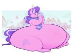  2022 belly big_belly blue_eyes bodily_fluids container crown cup cutie_mark diamond_tiara_(mlp) digital_media_(artwork) earth_pony equid equine eyelashes female feral friendship_is_magic hair hasbro hi_res holding_object horse hyper hyper_belly looking_down mammal morbidly_obese morbidly_obese_female morbidly_obese_feral multicolored_hair my_little_pony navel obese obese_female obese_feral overweight overweight_female overweight_feral pink_body pony purple_hair purple_tail ridiculouscake scarf screencap screencap_background solo sweat tiara two_tone_hair two_tone_tail 