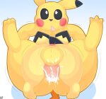  3_toes ambiguous_gender anal anal_penetration anthro balls big_butt black_nose bodily_fluids bodily_fluids_in_ass butt cum cum_from_ass cum_in_ass cum_inside cum_on_balls duo erection feet from_front_position generation_1_pokemon generation_2_pokemon genital_fluids genitals hi_res lying male male/ambiguous male_(lore) male_penetrating missionary_position nintendo noirnoir on_back penetration penile penile_penetration penis penis_in_ass pichu pikachu pokemon pokemon_(species) sex size_difference small_dom_big_sub thick_thighs toes video_games yellow_body yellow_skin 