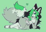  anthro bangs breasts canid canine digitigrade ear_piercing female fennec fox fur gauged_ear green_body green_eyes green_fur green_hair gynomorph hair half-closed_eyes hi_res inner_ear_fluff intersex long_hair lying mammal multicolored_body multicolored_fur multicolored_hair narrowed_eyes on_side paws piercing pinup pose raised_tail skullmutt smile snout solo sushimi thick_thighs tuft two two_tone_body two_tone_fur two_tone_hair two_tone_tail wide_hips widescreen 