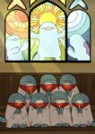  candle choir christmas church holding holding_candle indoors light_rays no_humans pic_koiwai pokemon praying quagsire religion stained_glass window 