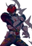  1boy armor black_armor black_bodysuit bodysuit boots bow_(weapon) cowboy_shot cropped_legs driver_(kamen_rider) ewokaku_himajin heart highres holding holding_weapon huge_weapon kamen_rider kamen_rider_blade_(series) kamen_rider_chalice male_focus oversized_object praying_mantis rider_belt shadow shoulder_armor sketch weapon 