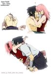  couple forehead_protector haruno_sakura highres hug kiss marizce nami86 naruto uchiha_sasuke 