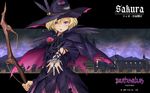  blond_hair blonde_hair blue_eyes cape cave_(developer) chain chains deathsmiles feathers flower gothic_lolita hat highres jewelry lolita_fashion rose sakura_(deathsmiles) short_hair silk skull spider_web spiderweb staff web witch witch_hat xbox_360 