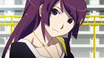  bakemonogatari blue_eyes cap collarbones necklace outside purple_hair senjougahara_hitagi solo 