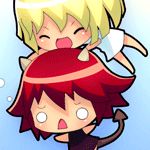  angel blonde_hair chibi deviant_art devil gif hair horns mikeinel red_hair running source_request tail 