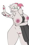  anon anthro big_breasts bovid breasts caprine chest_tuft claws clitoris clothing deltarune duo eyewear female fur genitals gesture glasses goat green_clothing hair horn huge_breasts mammal nipples pawpads pink_horn pointing pointing_at_viewer pussy ralsei ralseibutbigger thick_thighs tuft undertale_(series) video_games white_body white_fur white_hair 