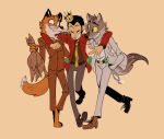  anthro arm_around_shoulders arsene_lupin_iii canid canine canis clothing crown dreamworks fantastic_mr._fox fox group human lupin_iii male mammal mr._fox mr._wolf_(the_bad_guys) painfully-unoriginal the_bad_guys trio wolf 